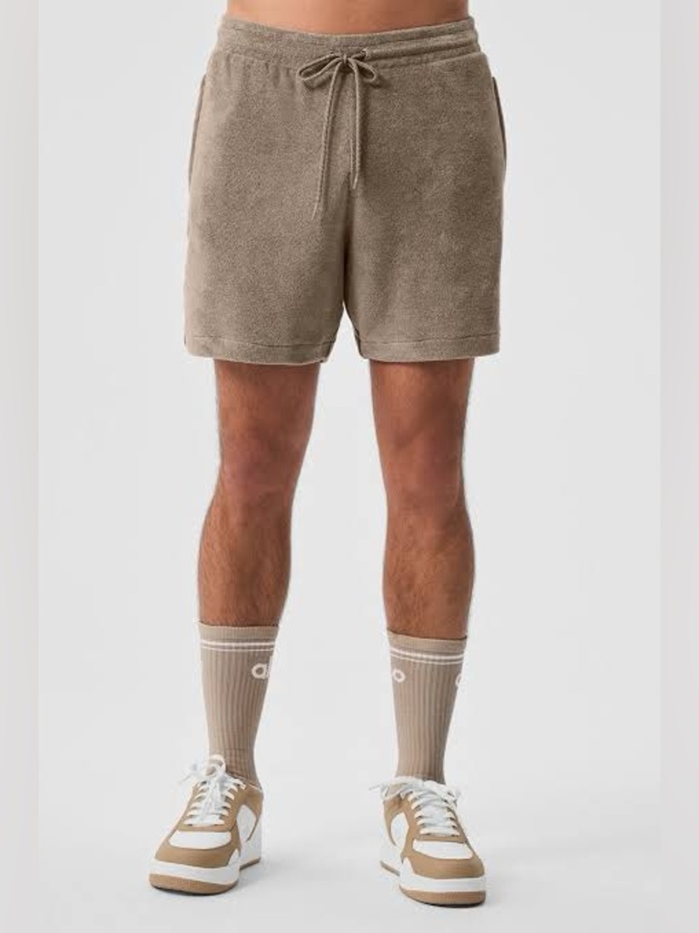 Men's Alo Terry Drawstring Shorts in Gravel